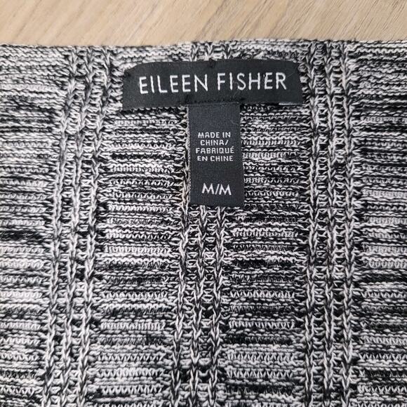 Eileen Fisher Silk Organic Linen Open Ladder Knit Sweater Women's M Gray White - Picture 2 of 6